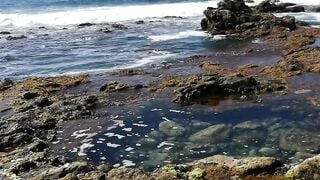Blonde Amateur Babe Sucks Cock on Rocky Beach Outdoors