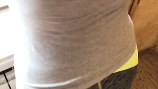 Amateur Teen Stepsister Pulls Down Grey Leggings for POV Creampie