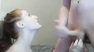 Redhead Amateur Girl Deepthroat Sucks Cock Webcam Blowjob and Facial