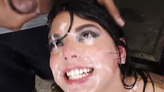 Brunette in Plaid Skirt Gets Double Penetrated by Black Cocks at Party