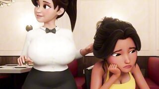 Busty Waitress Deepthroats Black Cock in Restaurant