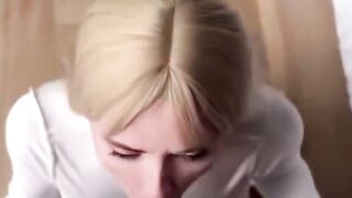 Blonde Abigail Mac Deepthroats Cock in White Shirt