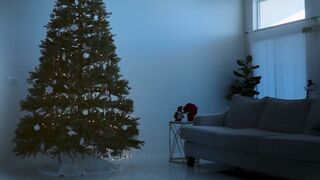 Blonde Stepdaughter Sucks Big Cock on Christmas Couch in Front of Tree