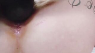 Tattooed Blonde Suffering Extreme Deep Anal Stretching on Bed