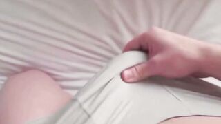 Abigail Mac Wakes Up in Grey Panties and Spreads Her Legs on Bed