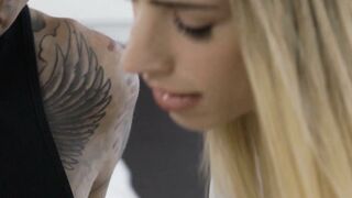 Casey Kisses Sucks Tattooed Shemale's Big Cock And Gets Anal Fucked