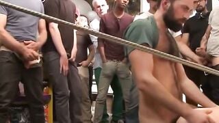 Presley Wright Tied Up Public Gay Gangbang in Balloon Shop