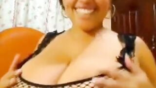 Big Titted Latina Webcam Tease in Fishnet Bodysuit