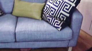 Emma Starr Deepthroats Friend's Inked Cock on Blue Couch