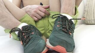 Twinky Xander Strips Green Shorts For Solo Huge Cock Masturbation