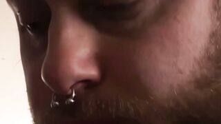 Bald Bear Sucks Cock & Swaps Spit in Filthy Basement Hookup