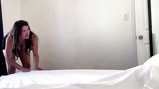 Kathy Anderson Sucks Johnny Sins Dick in Tight Black Dress on White Bed