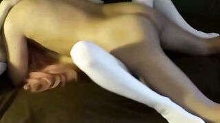 Abigail Mac Deepthroats Boyfriend's Dick in White Stockings on Bed