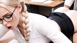 Blonde Secretary Deepthroats Big Cock at Work Desk