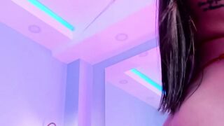 Red Panties Tattooed Brunette Fingered Wet Pussy on Bed