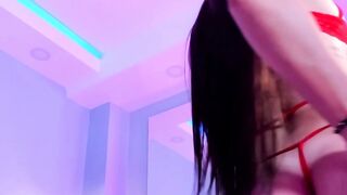 Red Panties Tattooed Brunette Fingered Wet Pussy on Bed