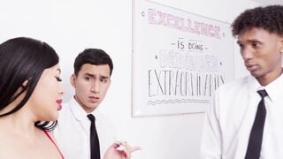 Tattooed Latina MILF Teacher Sucks Cock & Rims Ass in Classroom