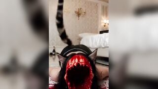 Pink Catgirl Deepthroats Shotgun in Bloody Restroom