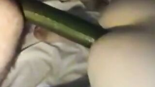 Amateur MILF Deepthroats Giant Green Cucumber in Farmhouse Bedroom