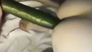 Amateur MILF Deepthroats Giant Green Cucumber in Farmhouse Bedroom