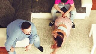 Jennifer Mendez Rips Pajamas and Deepthroats Teen on Couch