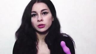 Brunette Sucks Cock with Purple Plug and Red Nails