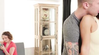Inked Stepbro Deepthroats Skinny Stepsis in Kitchen Game