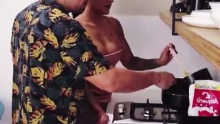Kyra & Denise K Suck Inked Coworker's Cock in Kitchen Before Floor Sex