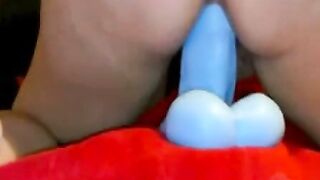 Plump BBW Housewife Stretches Tight Pussy With Huge Blue Dragon Dildo