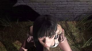 Inked 3D Girl Deepthroats Dick in Dark Alley