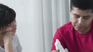 Latina Stepdaughter Rides College Boyfriend's Thick Cock In Front Of Stepfather