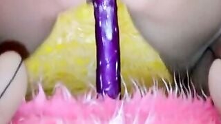 Amateur Wife Riding Big Purple Vibrator For Creamy Orgasm