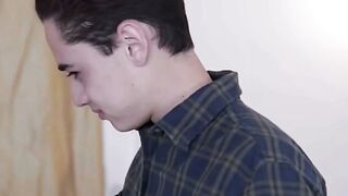 Blonde Mom Deepthroats Big Dick on White Couch While Teen Watches