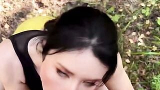 Abigail Mac Deepthroats Muscular Coach's Cock in Forest After Jogging