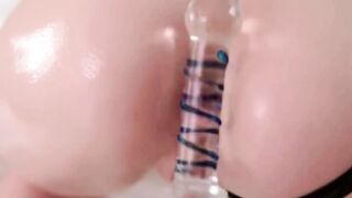 Oiled Blonde Anal Plug Gape Cumshot Standing Screwed