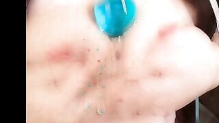 Amateur Chinese Girl Squirts Hard With Big Blue Dildo