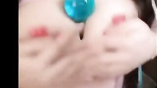Amateur Chinese Girl Fucks Herself with Big Blue Dildo Until She Squirts Hard