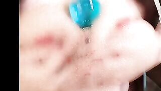 Amateur Chinese Girl Fucks Herself with Big Blue Dildo Until She Squirts Hard