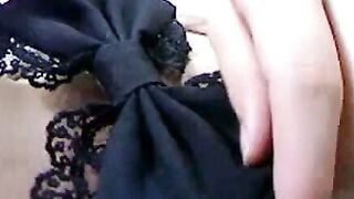 Amateur Webcam Close-Up of Tight Hairy Pussy in Black Lace