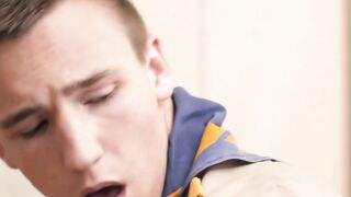 Sean Xavier Deepthroats Twink's Monster Ebony Dick Then Bareback Ass Fuck on Table