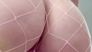 Blonde Cougar in Fishnets Bends Over Blue Couch for Rough Raw Bang