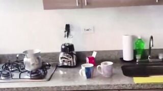POV Ebony Roommate Deepthroats Big Dick In Kitchen Window