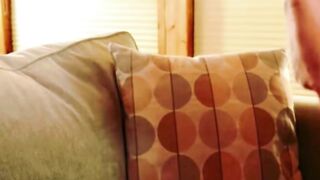 Abigail Mac Teases Big Tits in Tight Purple Dress on Couch