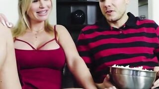 Blonde MILF in Tight Red Dress Sucks Cock Then Doggy Style on Kitchen Counter