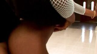 Hot Ebony in Fishnets Gets Interracial Anal and Double Penetration
