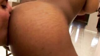 Hot Ebony in Fishnets Gets Interracial Anal and Double Penetration