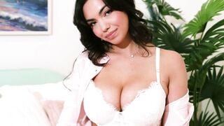 Emily Kaye Strips Pink Cardigan To Show Big Natural Titties And Pierced Nipples