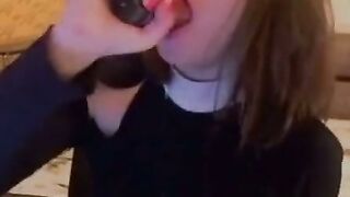 Cute Amateur Webcam Girl Deepthroat Dildo
