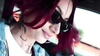 Inked Redhead Sucks Cock in Private Jet POV