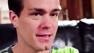 Blonde mom inside Red Robe Whips 18 yo Boy on Kitchen Counter